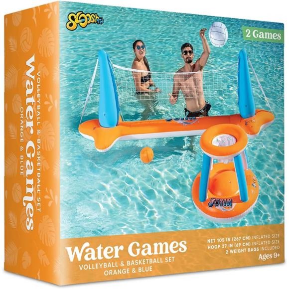 Inflatable Pool Float Set Volleyball Net&Basketball Hoops,Floating Swimming Game - Picture 7 of 7